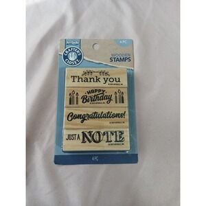 ArtSkills Crafter's Closet Wooden Stamps 4 Pc Set Thank You Happy Birthday Note